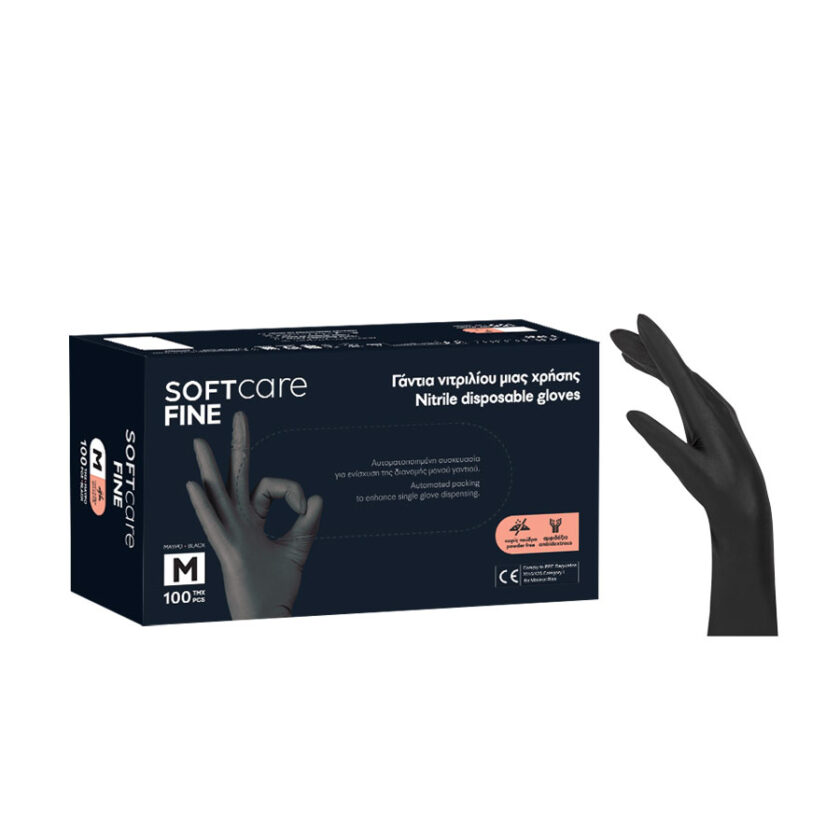Γάντια Νιτριλίου Soft Care Fine - Μαύρο - Small (100τεμ)