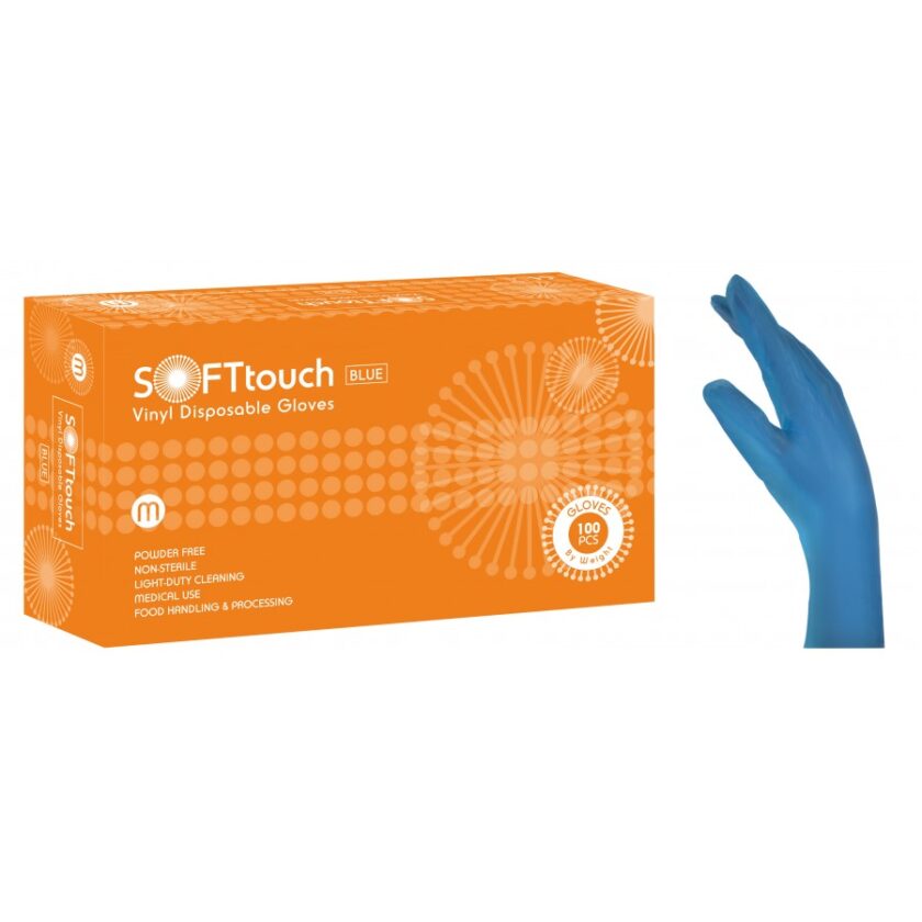 Γάντια Βινυλίου Soft Touch χωρίς πούδρα μπλε (100τεμ) Small